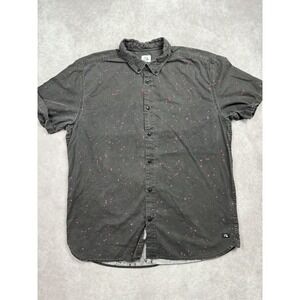 Quiksilver‎ Shirt Mens XL Black Pink Splatter Short Sleeve Button Up Modern